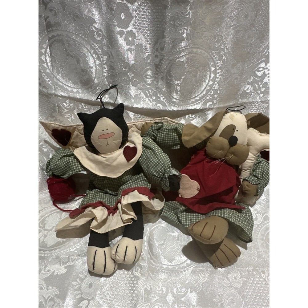 Vintage Country Cat Doll 14” Terrys Village Plus Best Friend Dog